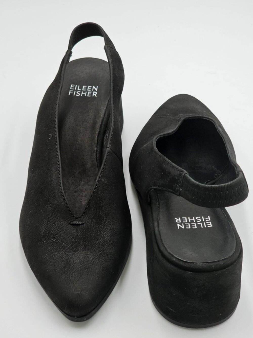 Eileen Fisher Womens Black Nubuck Leather Devi Tumbled Slingback Shoes Sz 6 2917 - Picture 12 of 16